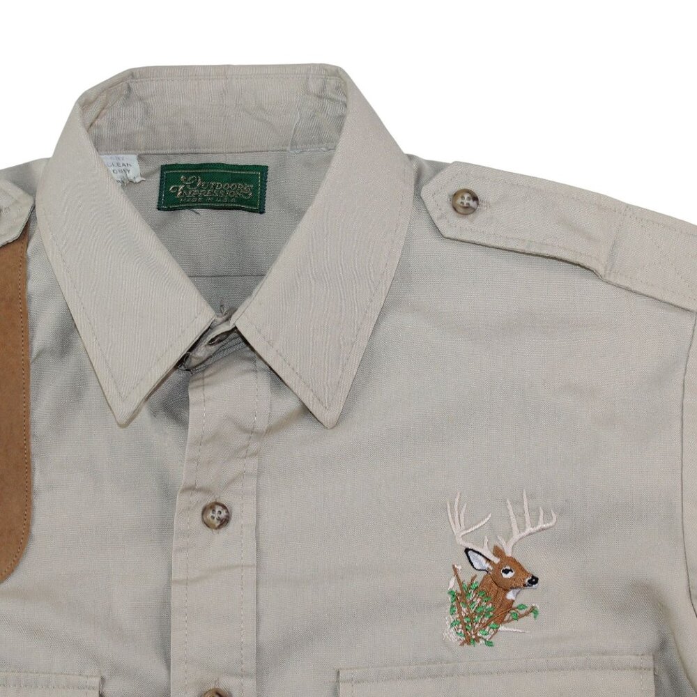 Outdoors Impression Mens Large Khaki Brown Shooting Hunting Long Sleeve Shirt - Picture 8 of 16